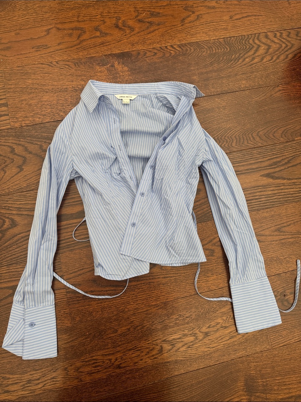 Urban Revivo Sky-Blue Striped Button-Down Shirt - Classic Women's Top